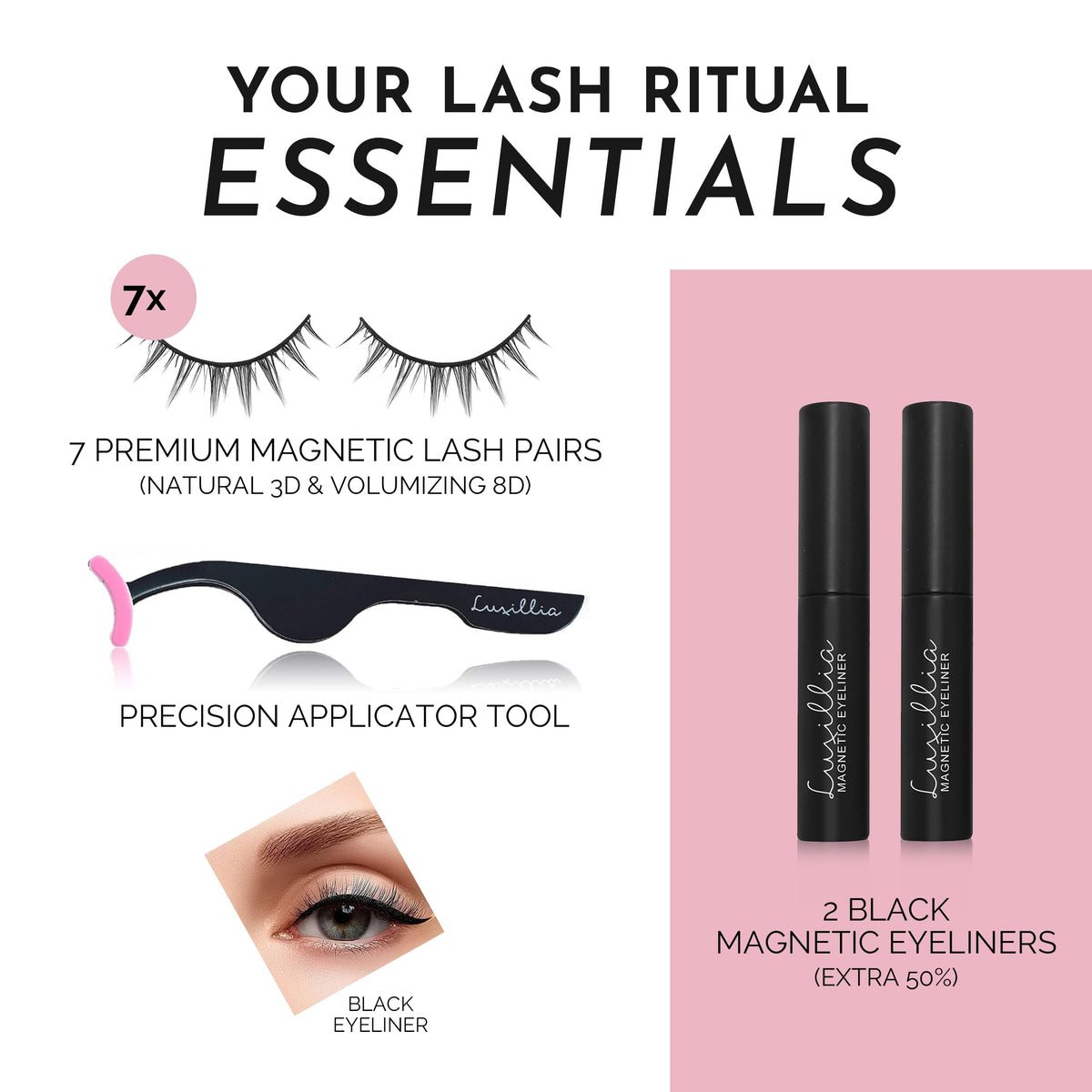 Luxillia natural magnetic eyelashes displayed in packaging
