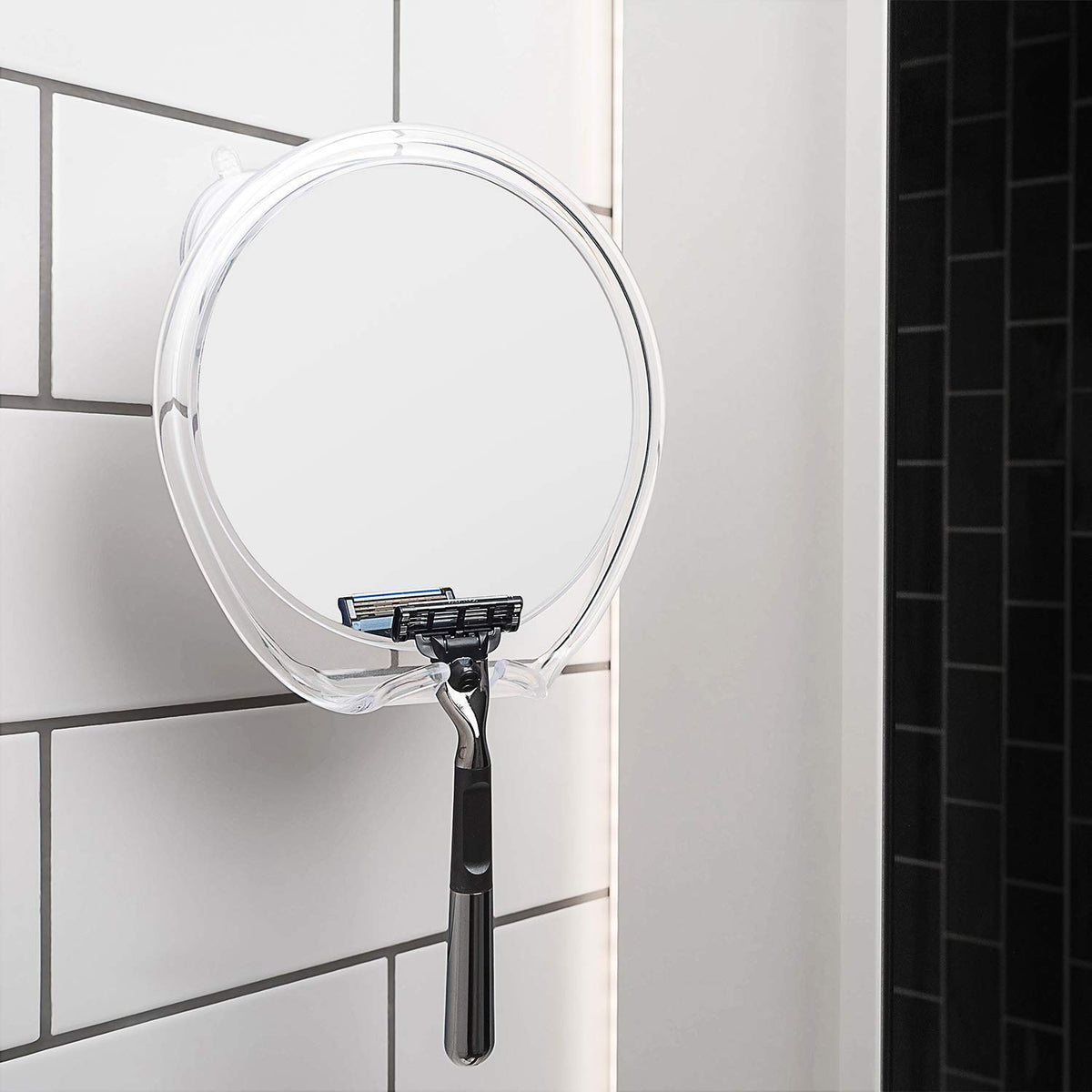 Luxo Shaving Mirror with razor holder attached