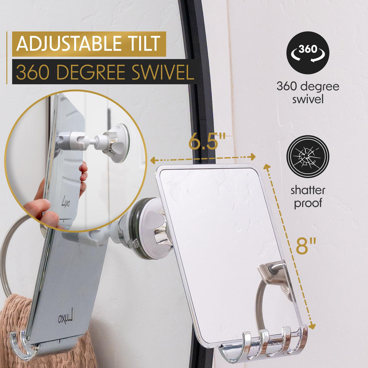 Luxo Shower Mirror adjustable tilt feature demonstration