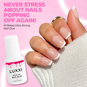 LUXXI Brush On Nail Glue used with decorative nail charms