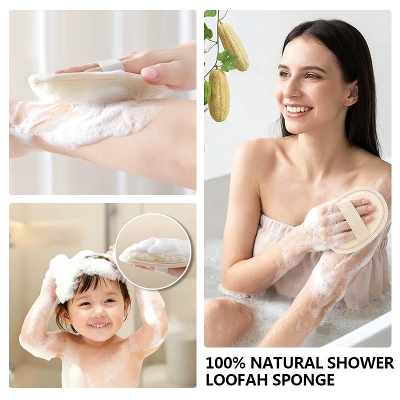 LWJTTDFJ Natural Loofah Sponge Exfoliating Body Scrubber in use