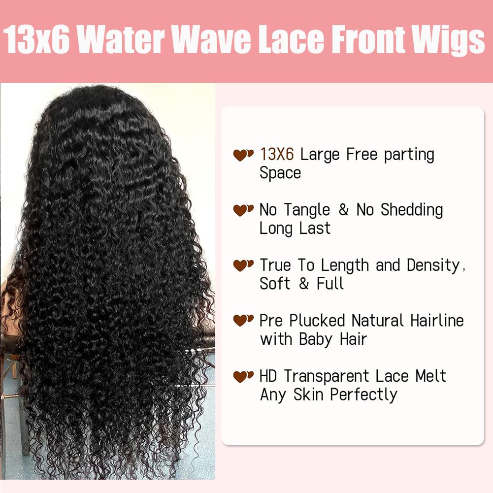 LYILYI 28-Inch Water Wave Lace Front Wig with adjustable straps