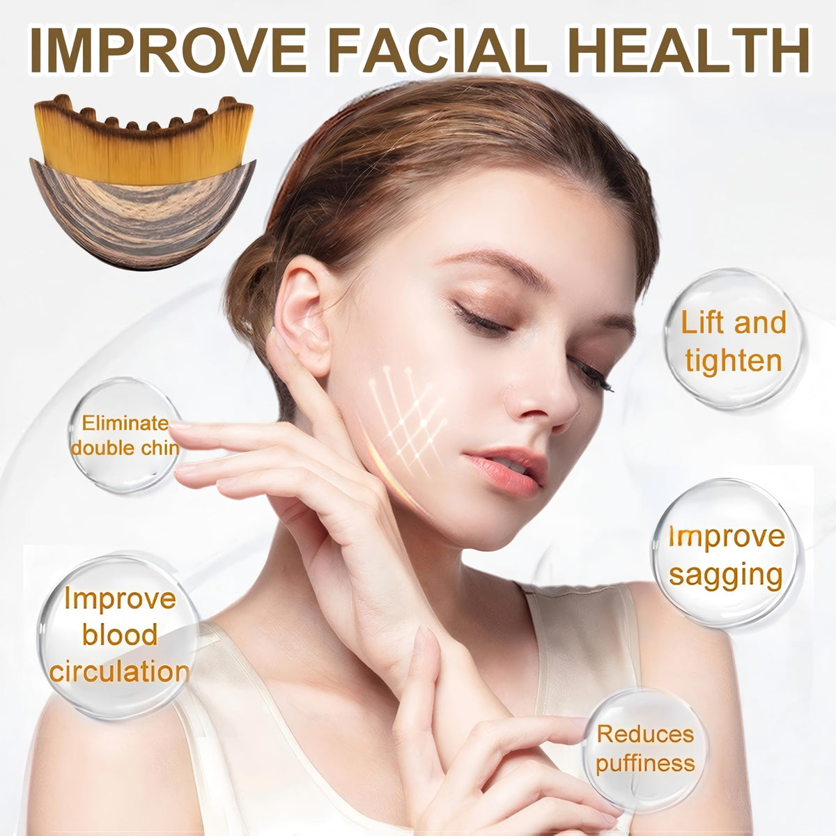 Lymphatic Contour Face Brush in hand for demonstration