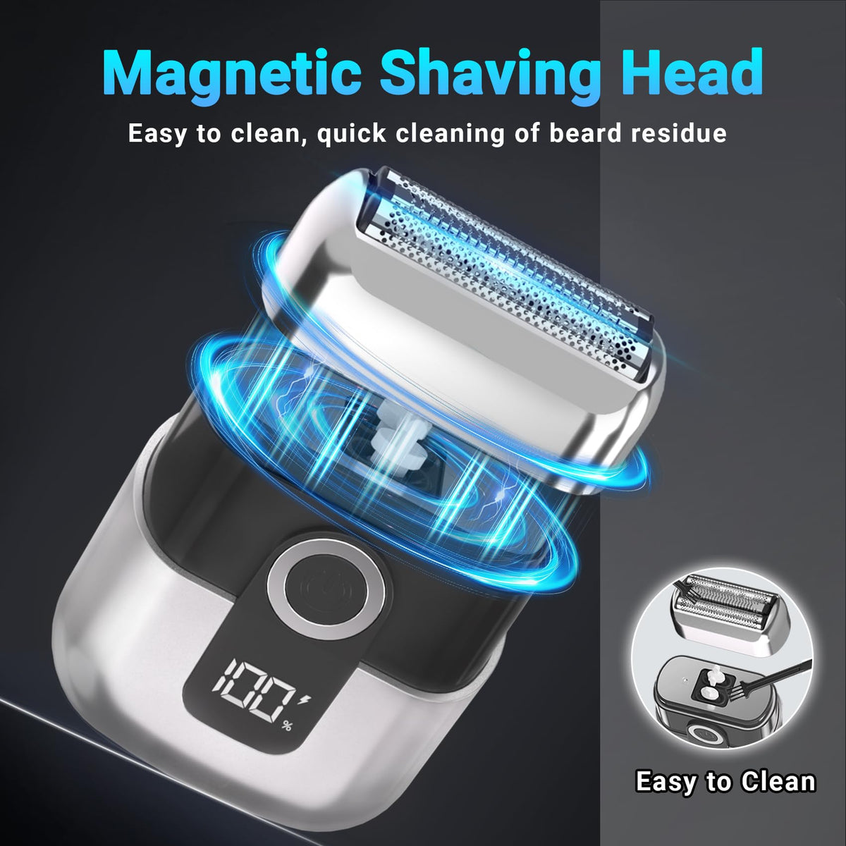 LYRSLF Mini Electric Razor in a travel setting with dustproof cap