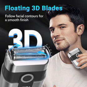 LYRSLF Mini Electric Razor showing LED display and power status