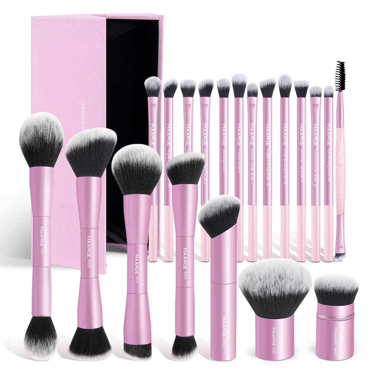 MAANGE 20 Pcs Makeup Brush Set in elegant gift box, pink