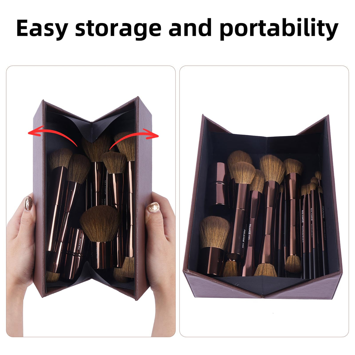 MAANGE brushes arranged for a beauty setup