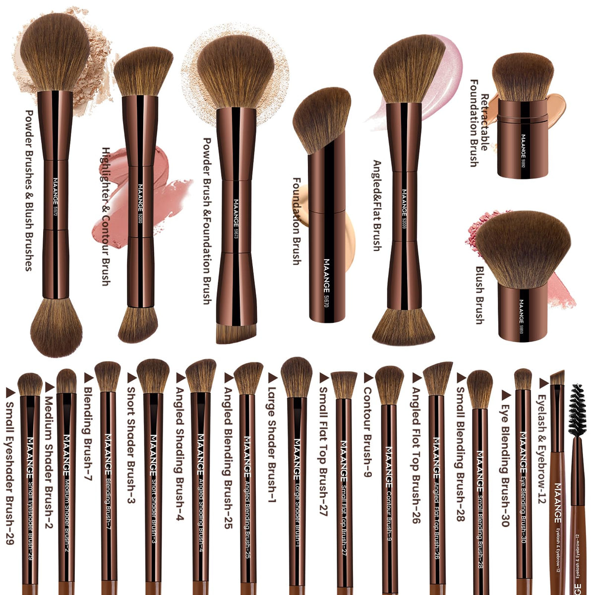 MAANGE double-ended kabuki brush in dark brown