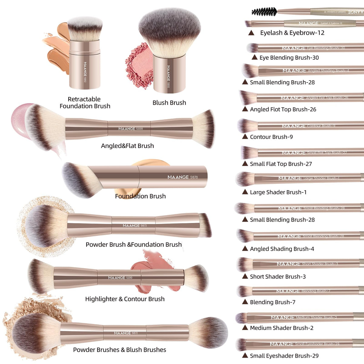 MAANGE kabuki brushes in champagne colour