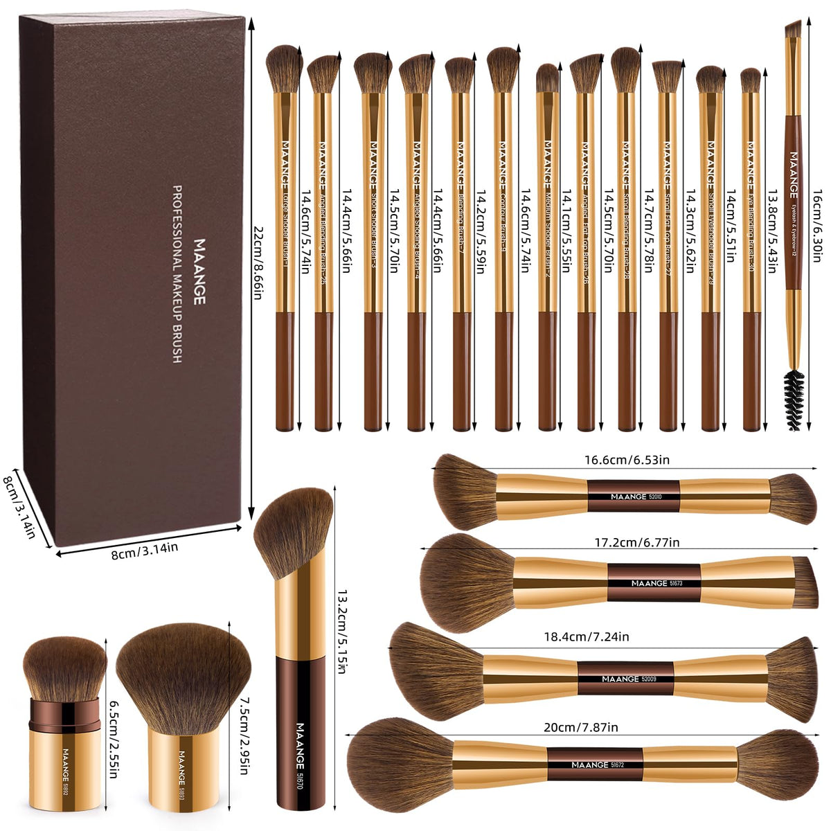 MAANGE makeup brushes displayed for a beauty routine