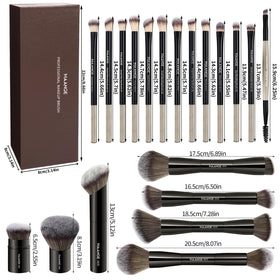 MAANGE makeup brushes displayed on a vanity