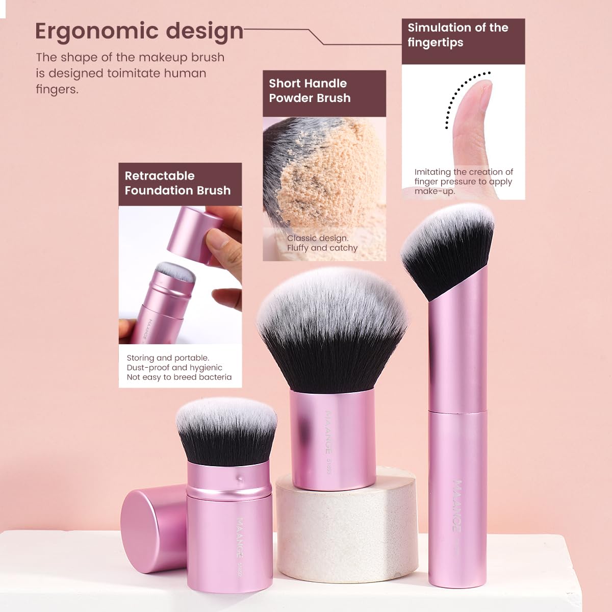 MAANGE makeup brushes with soft synthetic bristles
