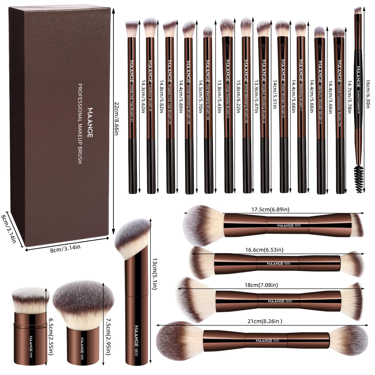 MAANGE professional makeup brushes arranged