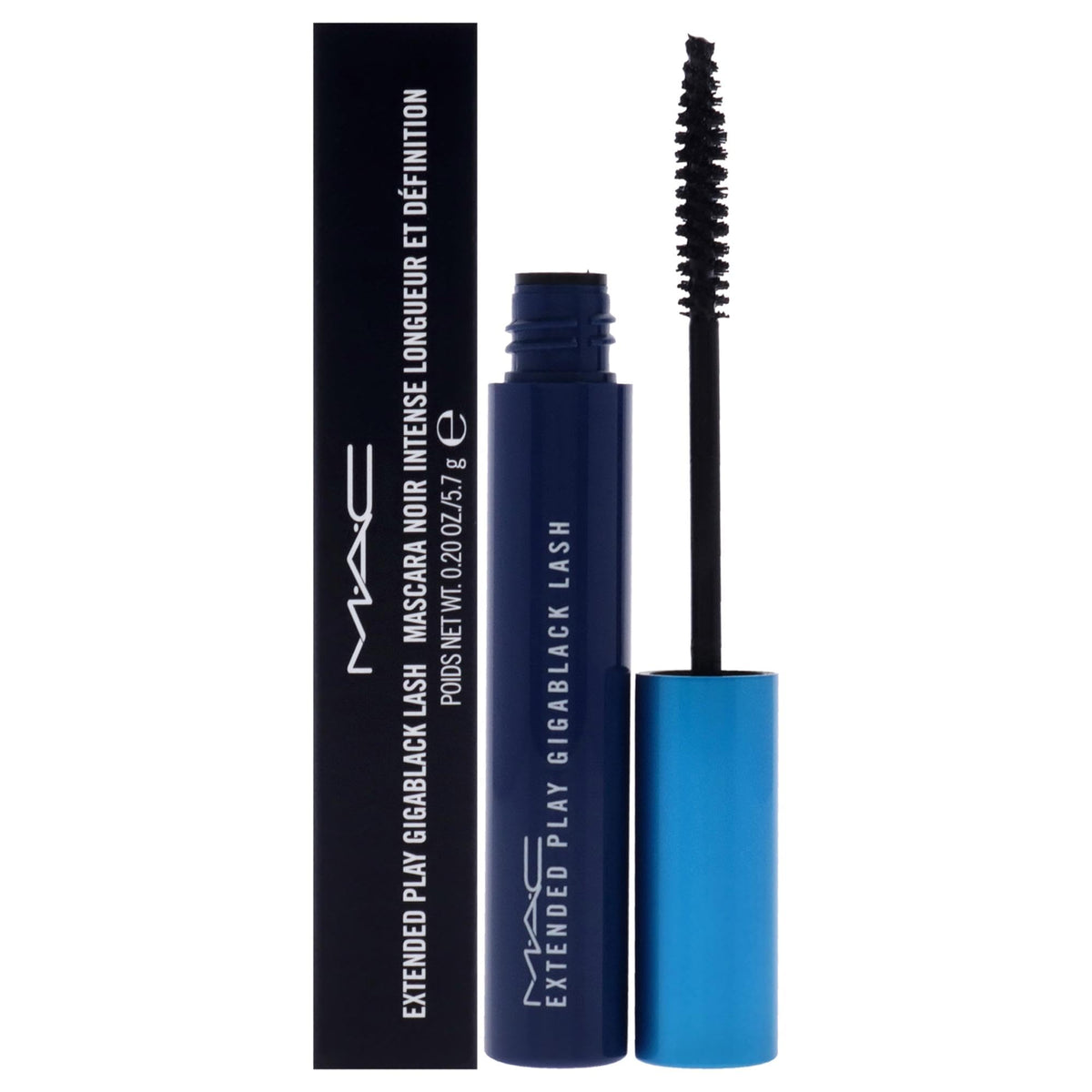 MAC Extended Play Gigablack Lash Mascara front view with packaging