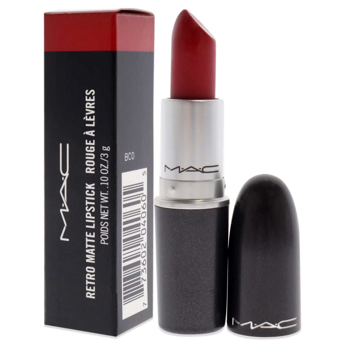 MAC Retro Matte Lipstick Ruby Woo swatch on skin