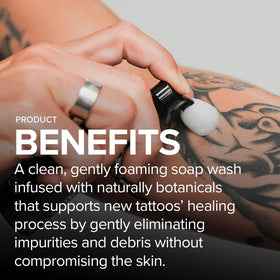 Mad Rabbit Tattoo Aftercare Soap in use on fresh tattoo
