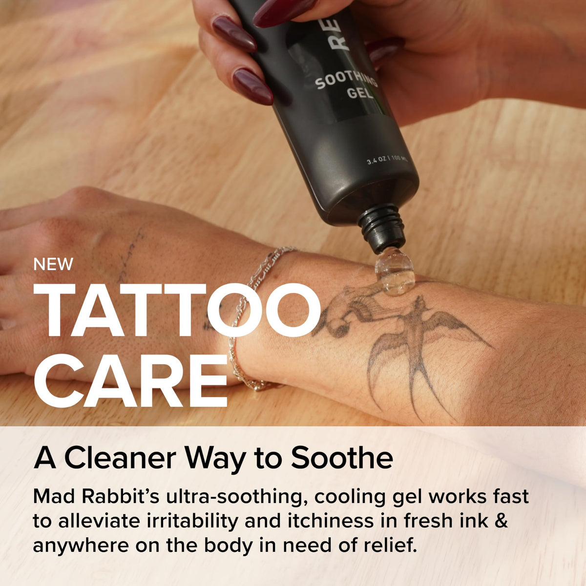 Mad Rabbit Tattoo Aftercare Soothing Gel 100 mL with cap off