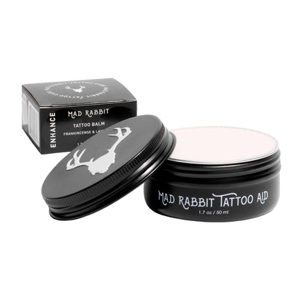 Mad Rabbit Tattoo Balm front view, 1.7 oz with frankincense and lavender