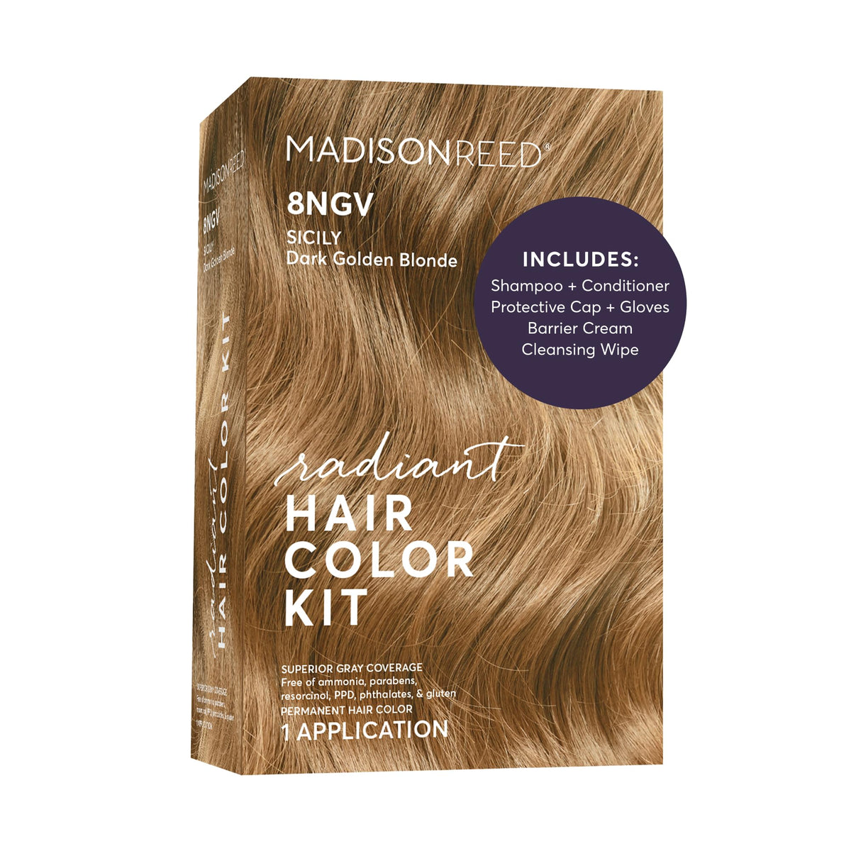 Madison Reed Radiant Hair Color Kit 8NGV Dark Golden Blonde packaging front view