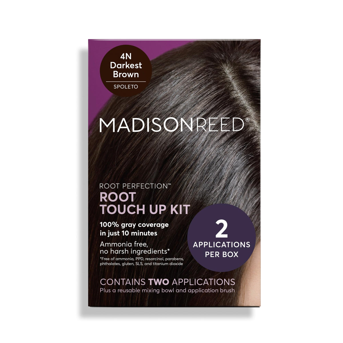 Madison Reed Root Perfection Kit 4N Brown front view with included items