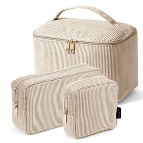 MAGEFY 3 pcs makeup bag set in beige with handle
