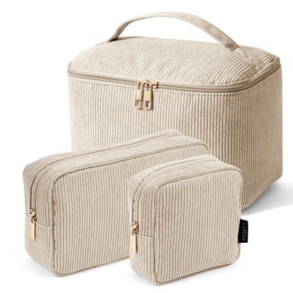 MAGEFY 3 pcs makeup bag set in beige with handle