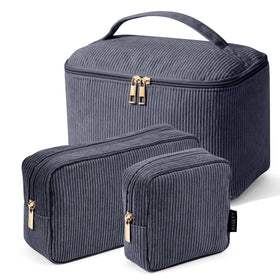MAGEFY 3-piece makeup bag set in grey, front view
