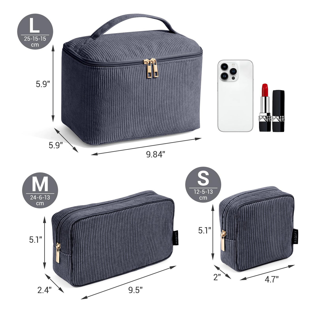 MAGEFY large makeup bag with handle, side view