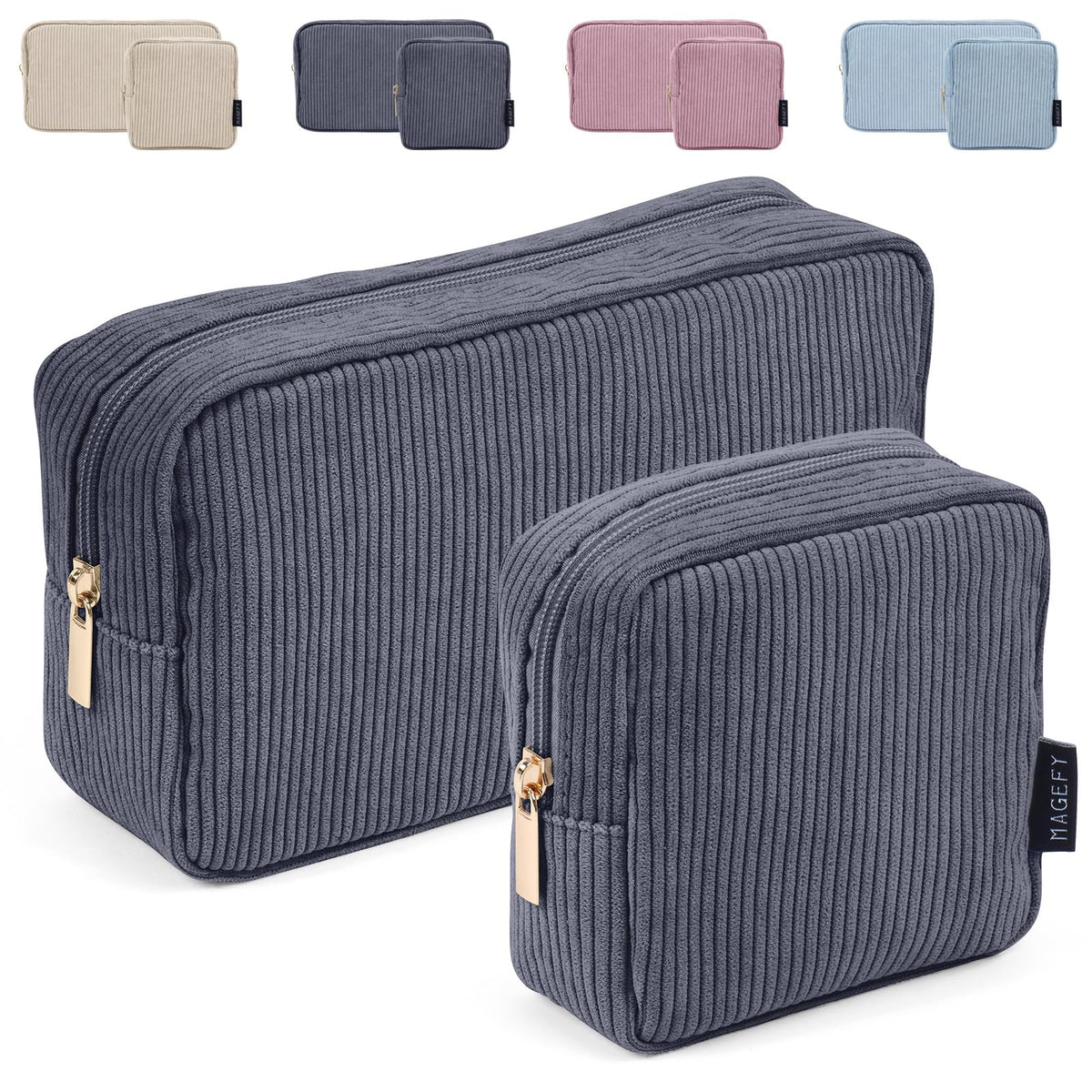 MAGEFY Makeup Bag Set large and small bags in deep grey