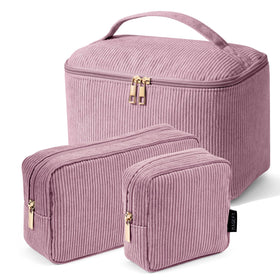 MAGEFY Makeup Bag Set three bags in pink corduroy