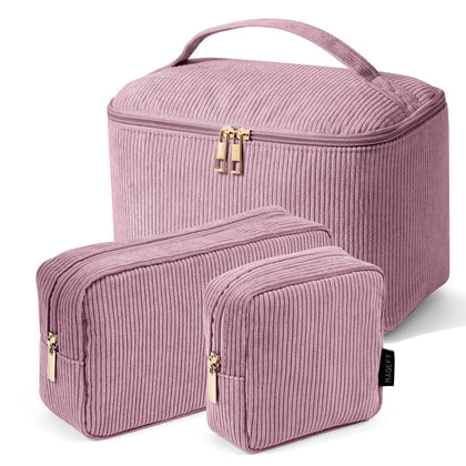 MAGEFY Makeup Bag Set three bags in pink corduroy