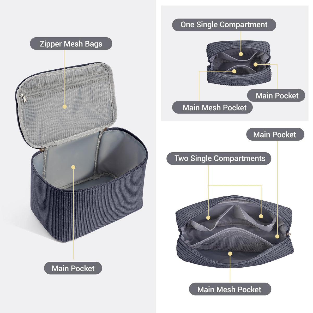 MAGEFY mid-sized makeup bag, showing interior pockets