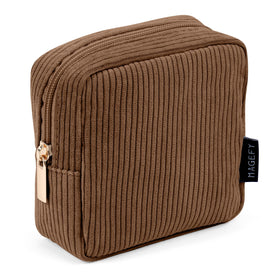MAGEFY Small Makeup Bag front view in brown corduroy