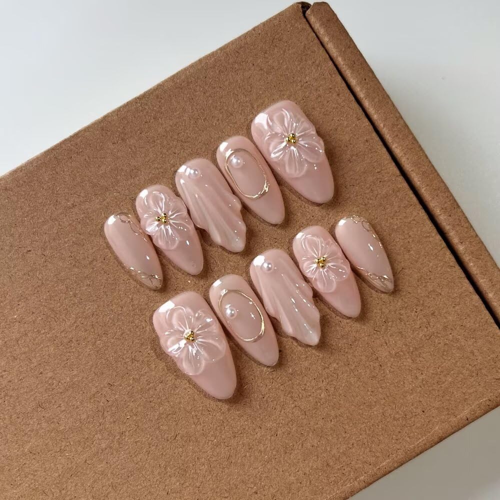 MAGLFELL Handmade Acrylic Press On Nails Medium Almond front view