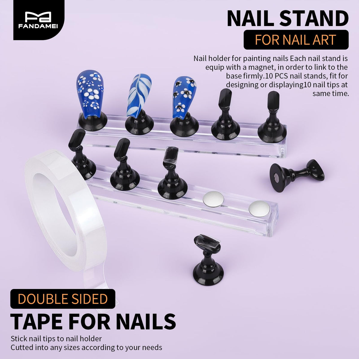 Magnetic nail stands holding multiple nail tips