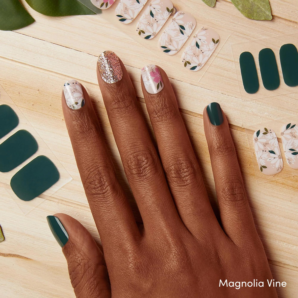 Magnolia Vine gel nail strips close-up