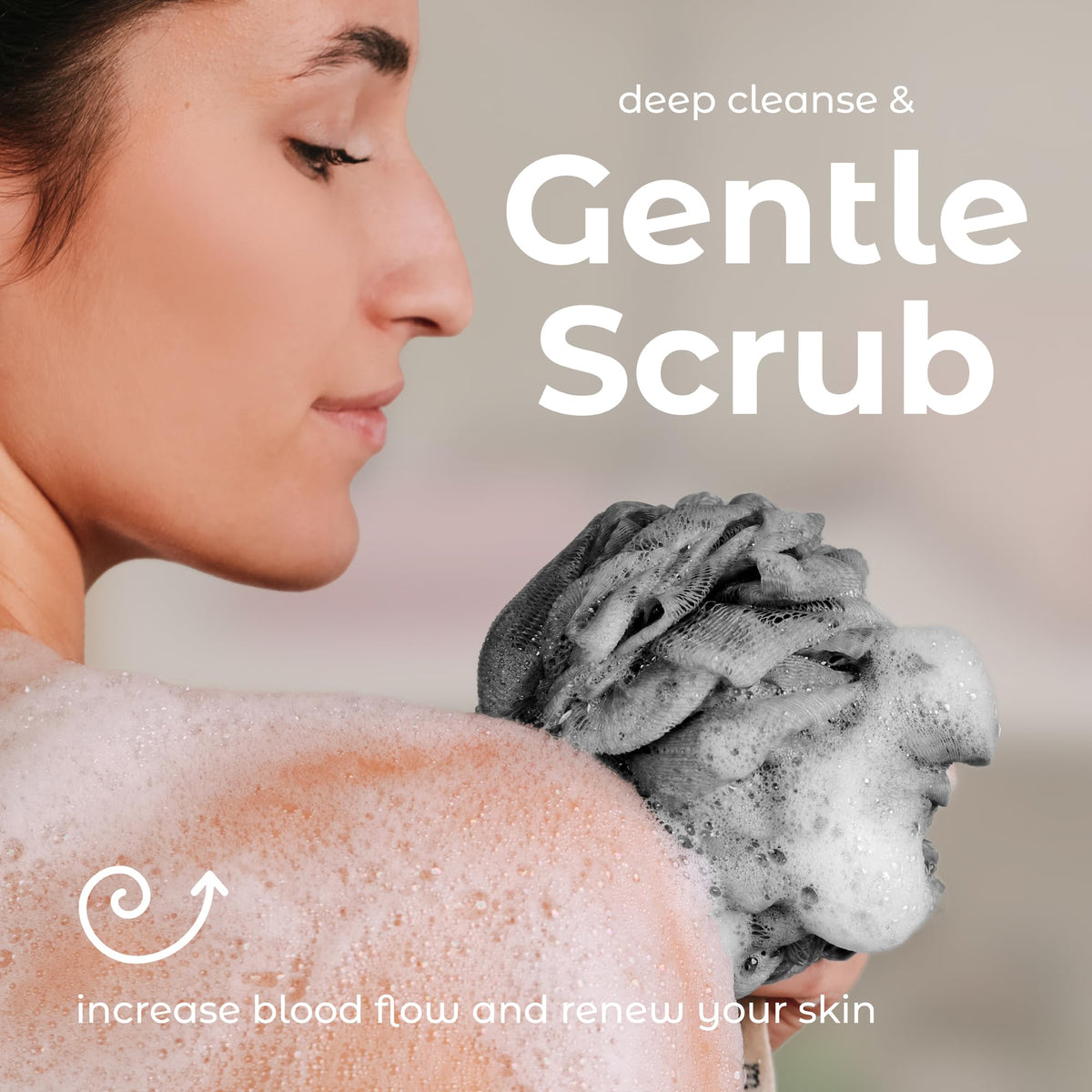 MainBasics loofah sponge with rich lather during use