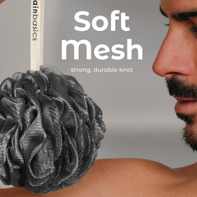 MainBasics loofah with hanging rope for easy storage