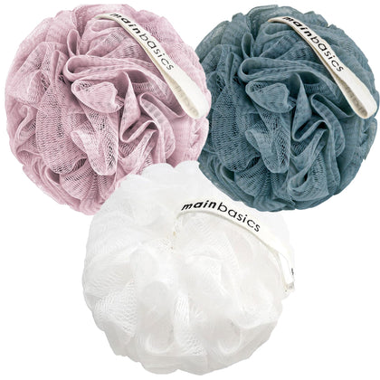 MainBasics Shower Loofah Sponge Pouf Set of 3 in Airy Blossom