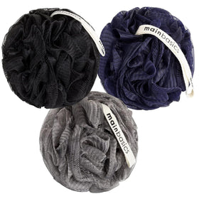 MainBasics Shower Loofah Sponge Pouf Set of 3 in Black Ice front view