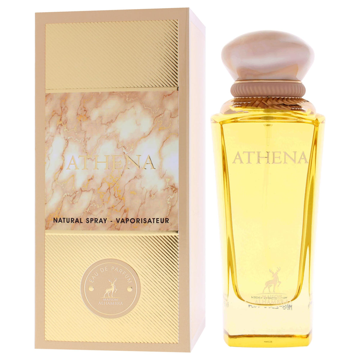 Maison Alhambra Athena Eau De Parfum Spray on a vanity