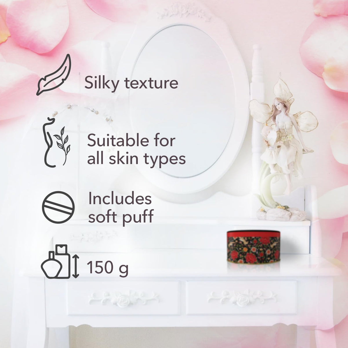 Maja Perfumed Talcum Powder 5.3 oz in a lifestyle setting