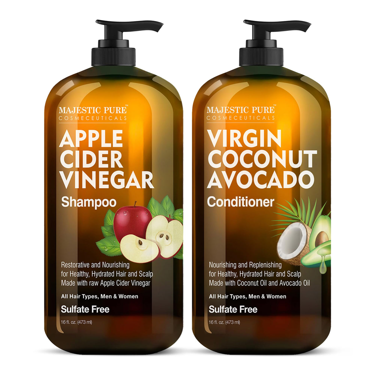Majestic Pure Apple Cider Vinegar Shampoo front view, 16 Fl Oz