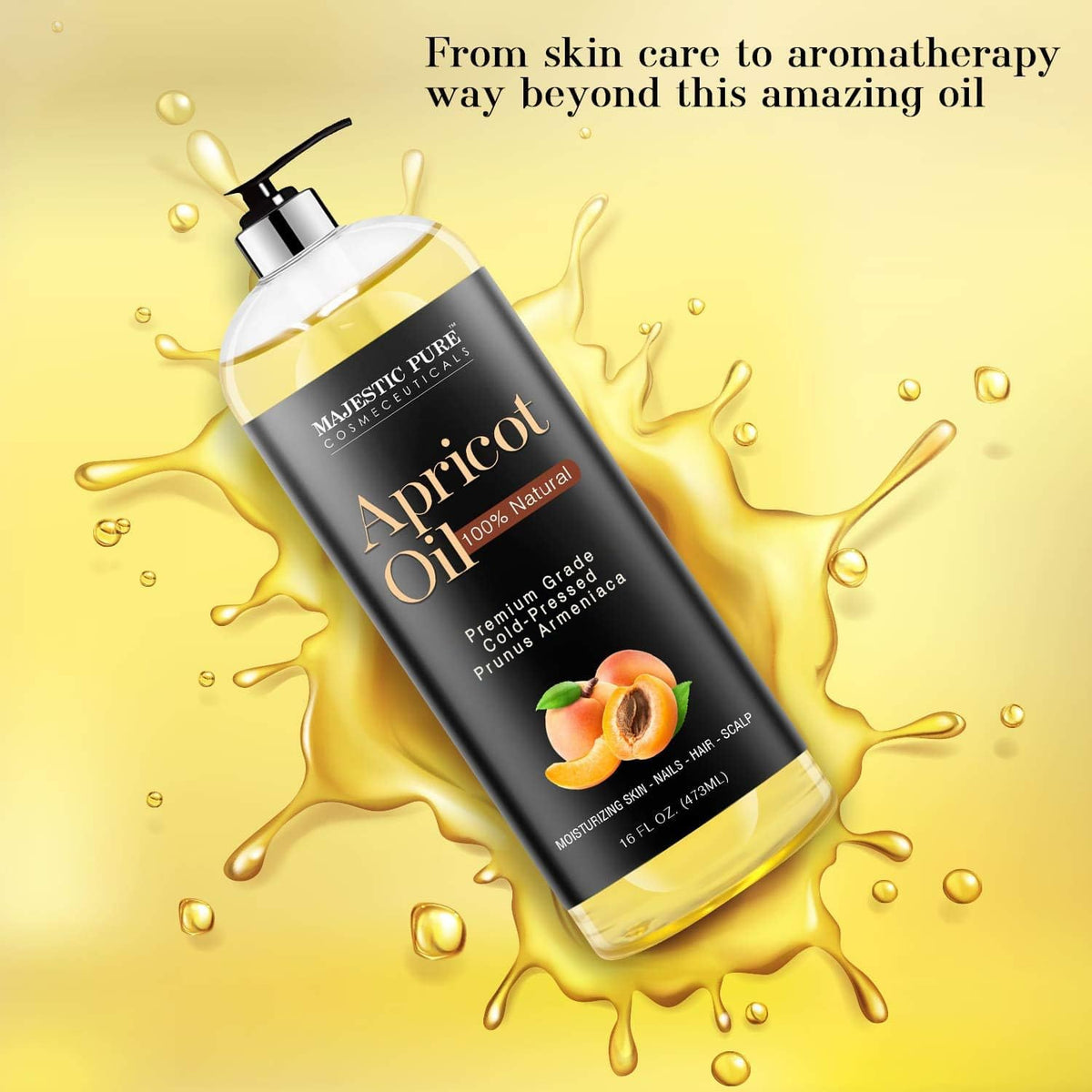 Majestic Pure Apricot Oil bottle side view