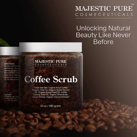 Majestic Pure Arabica Coffee Scrub on a wooden surface
