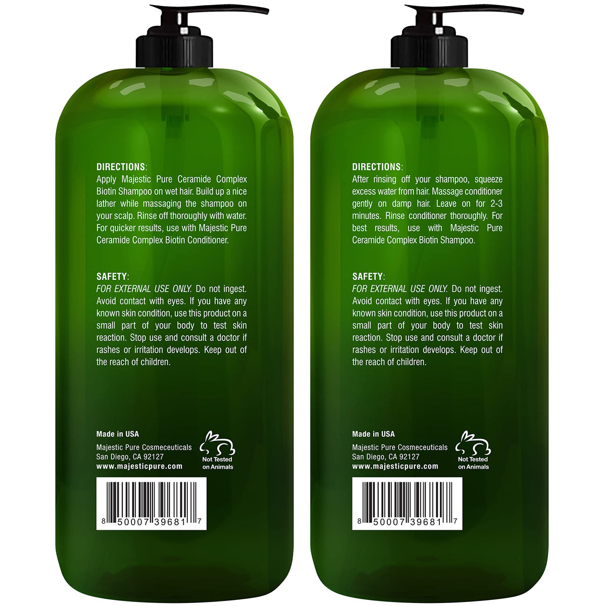 Majestic Pure Biotin Shampoo and Conditioner packaging
