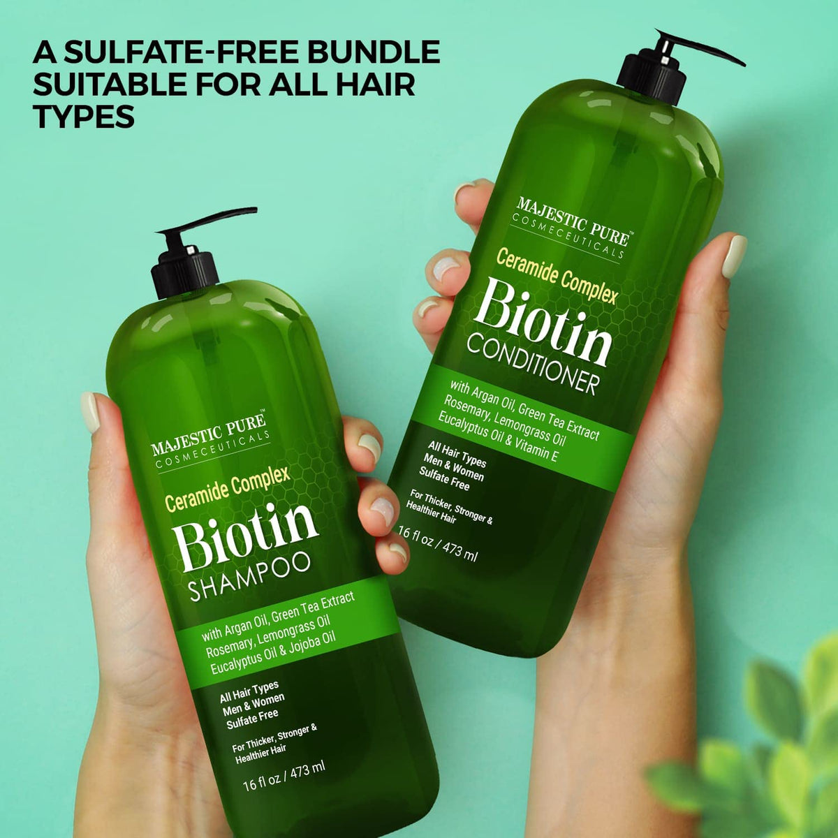 Majestic Pure Biotin Shampoo and Conditioner set side view