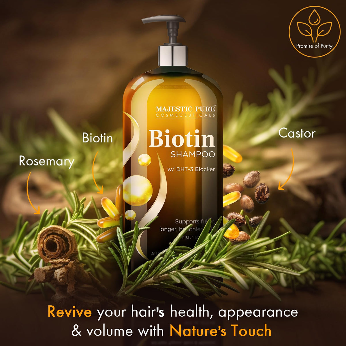 Majestic Pure Biotin Shampoo back label showing ingredients