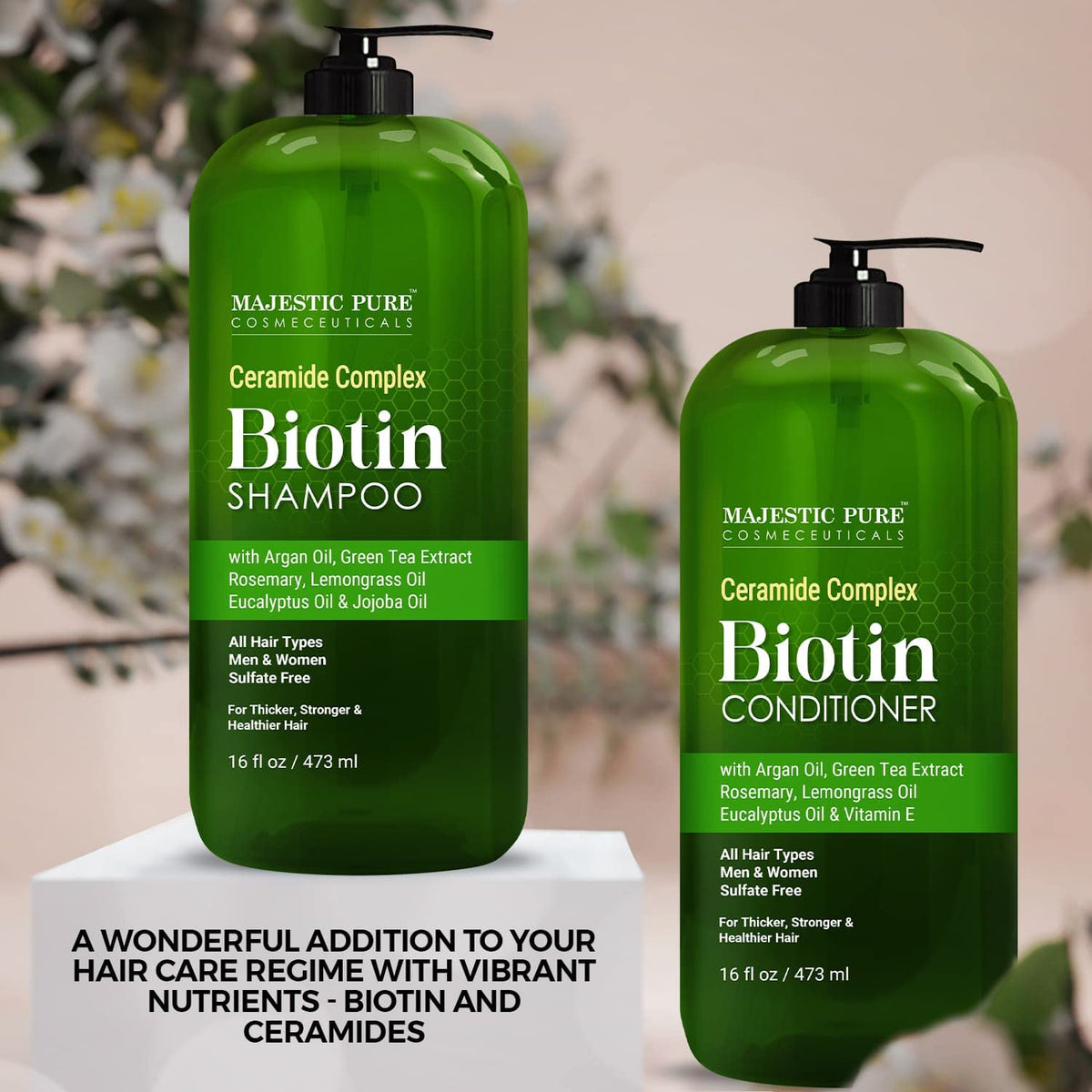 Majestic Pure Biotin Shampoo bottle with label details