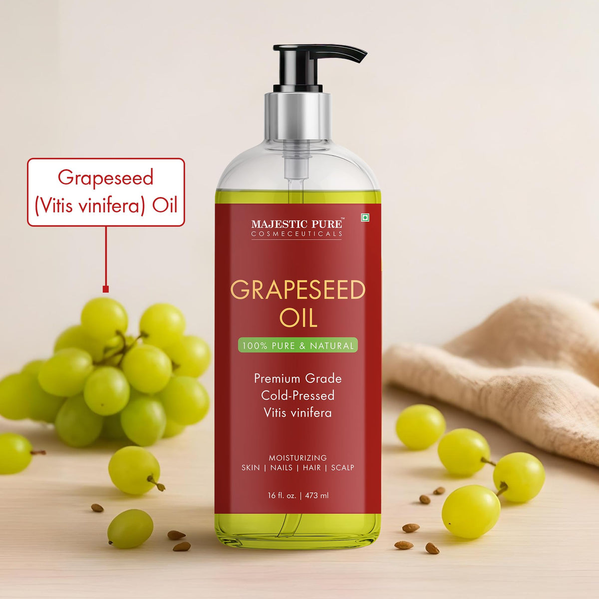 Majestic Pure Grapeseed Oil bottle with label